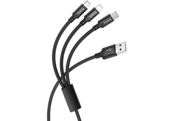 Кабель USB Hoco X47 Harbor 3in1 lightning -microUSB-Type-C 1m черный