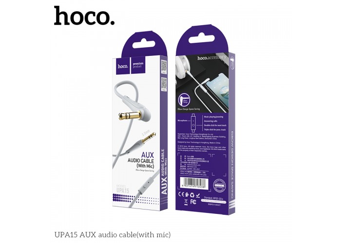Кабель (удлинитель) AUX Hoco UPA15 with mic (1m) серый