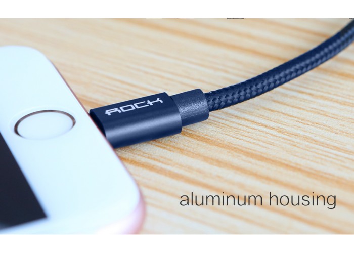 Кабель ROCK Lightning (Metal & Leather) для iPhone 6/6 Plus/5/5S/5C/SE серый