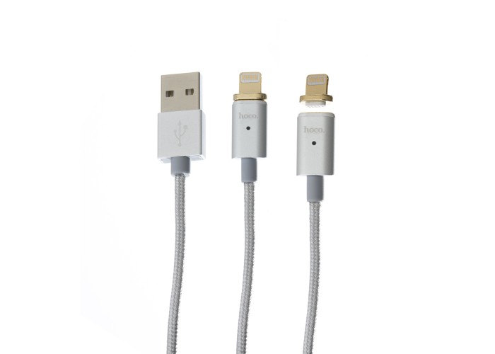 Кабель USB Hoco U16 Magnetic Lightning Cable серебро