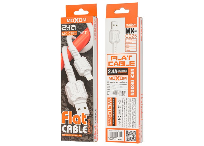 Кабель USB Moxom MX-CB25 lightning 2.4A 1m белый