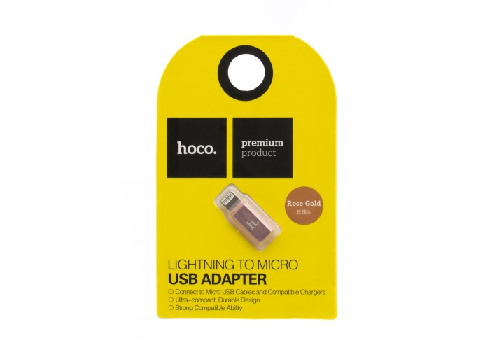Переходник Hoco microUSB to Lightning розовый