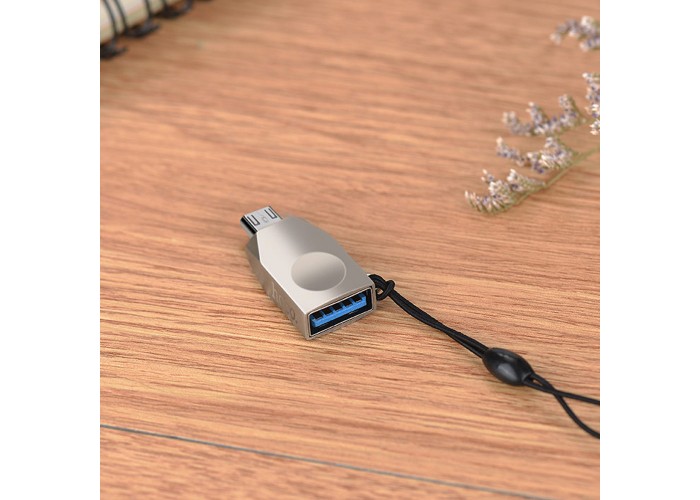 Переходник OTG Hoco UA10 USB to MicroUSB серебристый