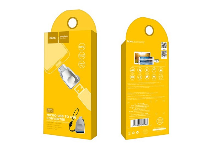 Переходник OTG Hoco UA10 USB to MicroUSB серебристый