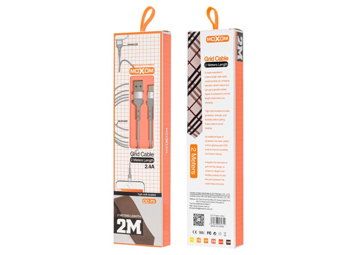 Кабель USB Moxom CC-73 Type-C 2.4A 2m серебристый