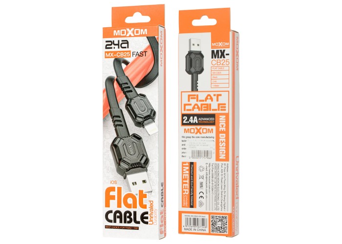 Кабель USB Moxom MX-CB25 lightning 2.4A 1m черный