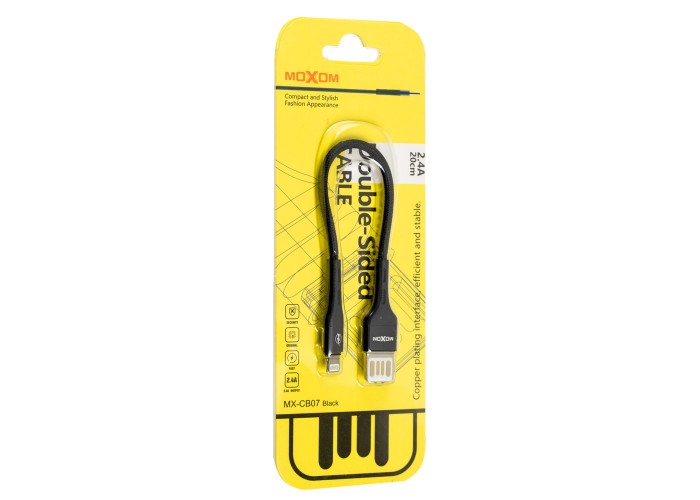 Кабель USB Moxom MX-CB07 lightning 2.4A 0.2m черный