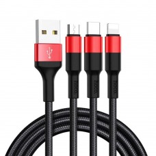 Кабель USB Hoco X26 Xpress Charging 3in1 lightning -microUSB-Type-C черно-красный