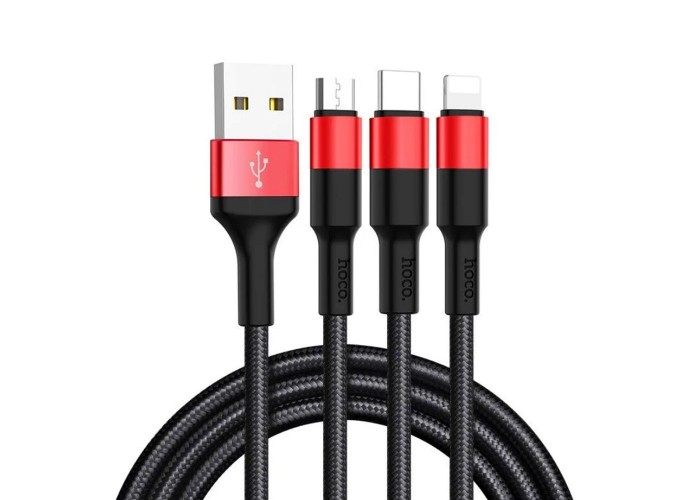 Кабель USB Hoco X26 Xpress Charging 3in1 lightning -microUSB-Type-C черно-красный