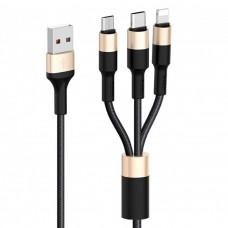 Кабель USB Hoco X26 Xpress Charging 3in1 lightning -microUSB-Type-C черно-золотистый