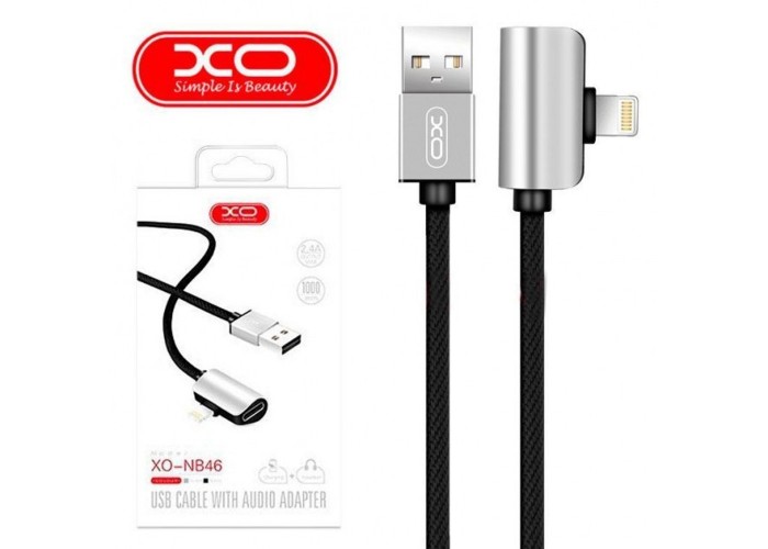 Кабель USB XO NB46 2in1 Lightning + iPhone Earphone (1.0m) стальной