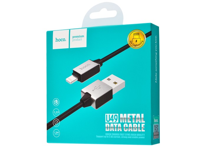 Кабель USB Hoco U49 Refined Steel lightning 2.4A (1.2 m) черный