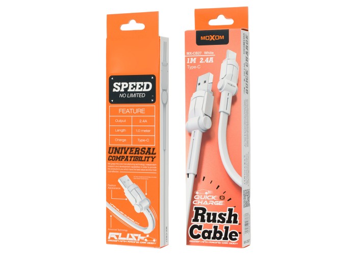 Кабель USB Moxom MX-CB27 Type-C 2.4A 1m белый