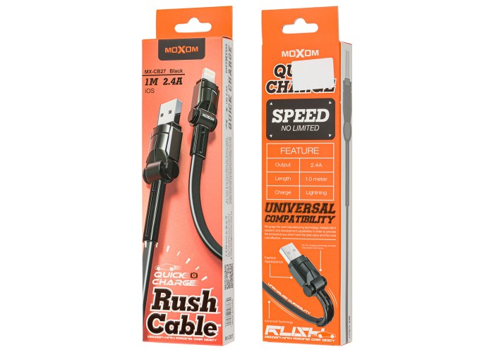 Кабель USB Moxom MX-CB27 lightning 2.4A 1m черный
