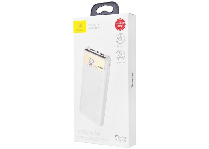 Внешний аккумулятор Baseus Thin Digit 10000 mAh QC3.0 2USB 3A (Type C+microUSB) white