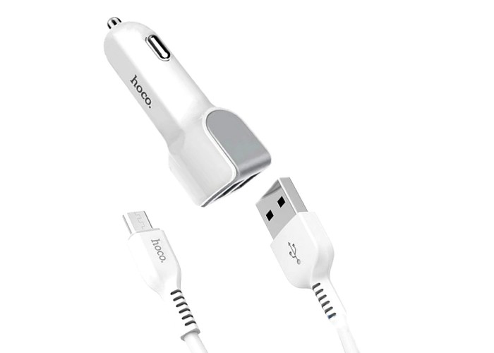 Автомобильное зарядное устройство Hoco Z23 microUSB 2.4A 2USB белый
