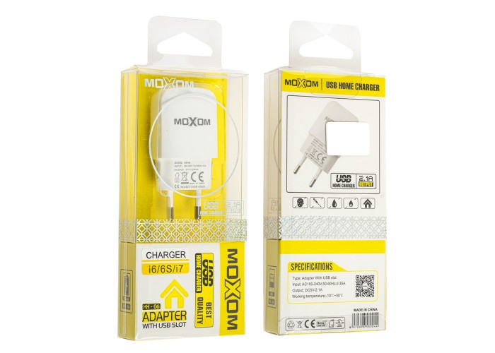 Сетевое зарядное устройство Moxom KH-06 lightning USB/2.1A белый