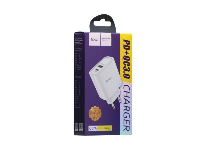 Сетевое зарядное устройство адаптер Hoco C57A PD+QC3.0 белый
