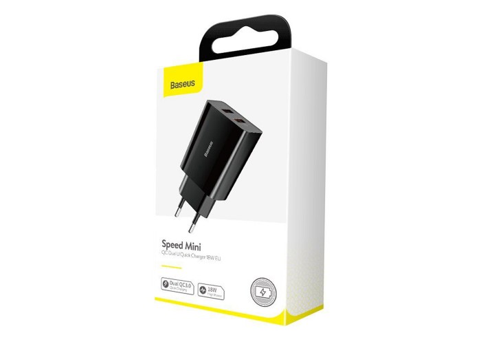 Сетевой адаптер Baseus Speed Mini QC Dual-U 18W 2USB черный
