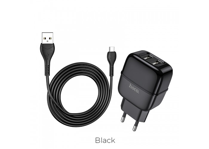 Сетевое зарядное устройство Hoco C77A microUSB 2.4A 2USB черный