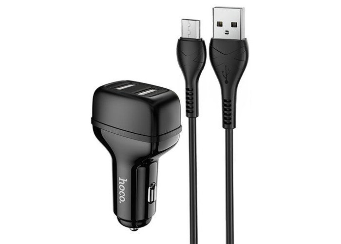Автомобильное зарядное устройство Hoco Z36 microUSB Leader 2.4A 2USB черный