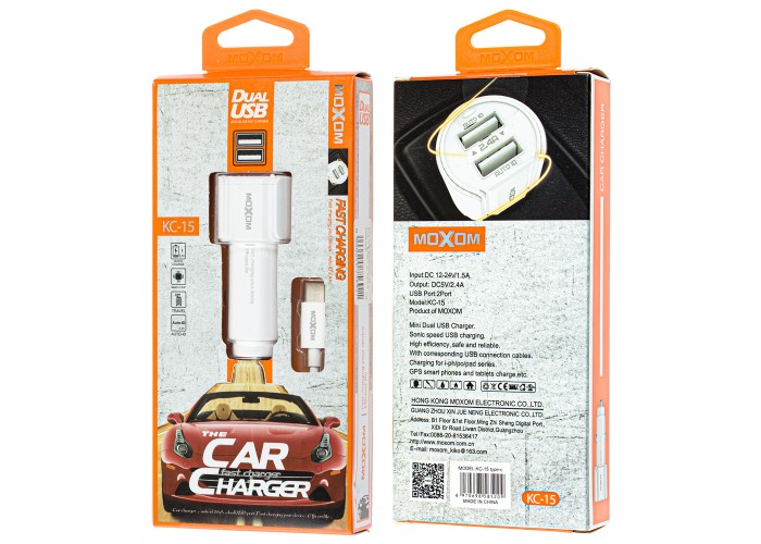 Автомобильное зарядное устройство Moxom KC-15 Type-C 2USB/2.4A белый