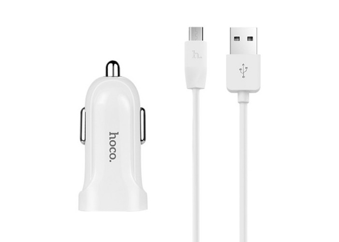 Автомобильное зарядное устройство Hoco Z2A microUSB 2.4A 2USB белый