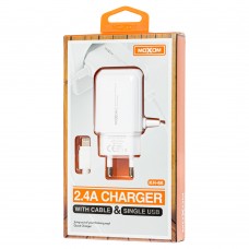Сетевое зарядное устройство Moxom KH-66 lightning cable + USB/2,4A белый