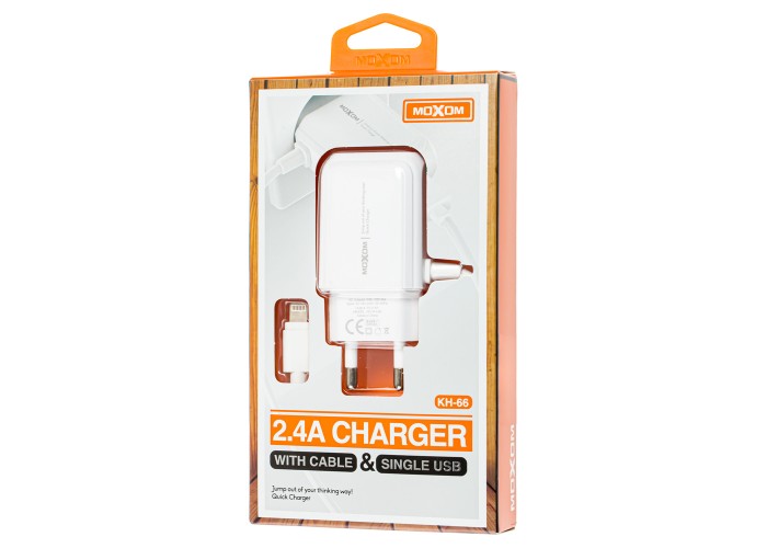 Сетевое зарядное устройство Moxom KH-66 lightning cable + USB/2,4A белый