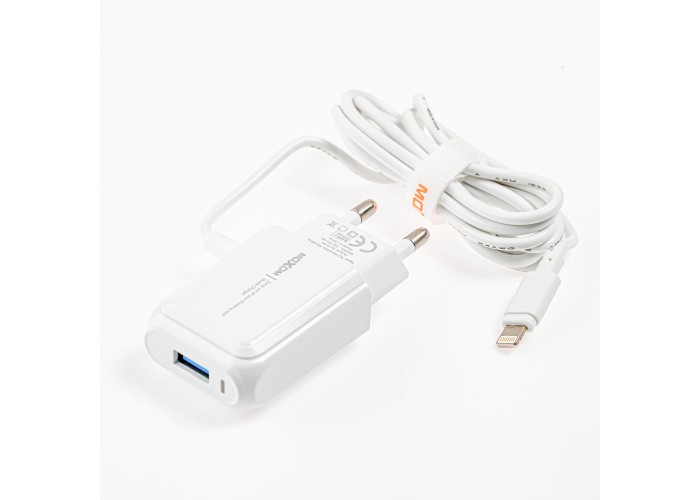 Сетевое зарядное устройство Moxom KH-66 lightning cable + USB/2,4A белый