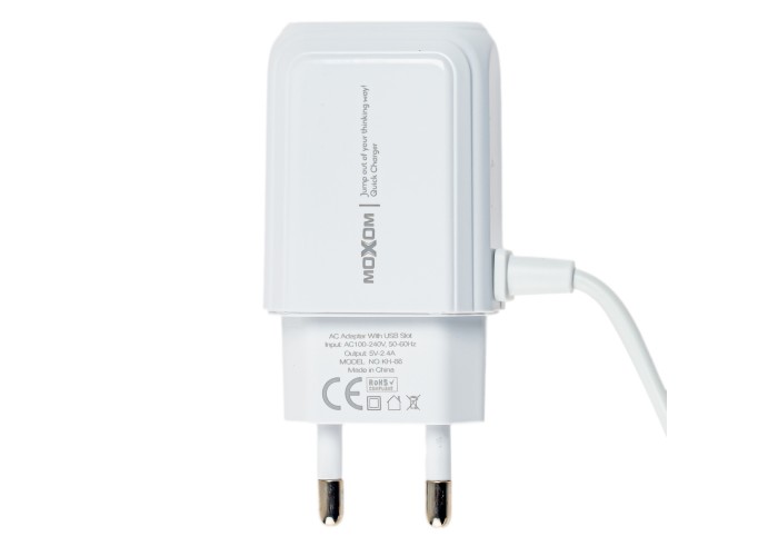 Сетевое зарядное устройство Moxom KH-66 lightning cable + USB/2,4A белый