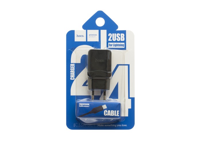 Сетевое зарядное устройство Hoco C33A 2.4A lightning 2USB 2in1 черный
