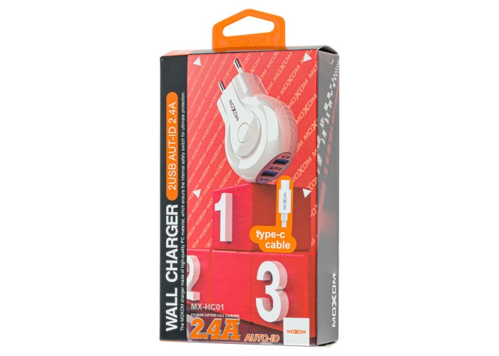 Сетевое зарядное устройство Moxom MX-HC01 Type-C 2USB/2.4A белый