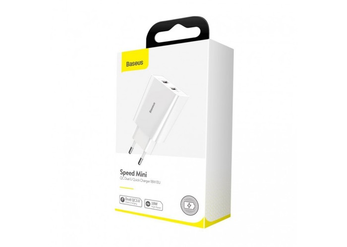 Сетевой адаптер Baseus Speed Mini QC Dual-U 18W белый