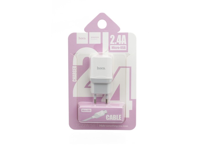 Сетевое зарядное устройство Hoco C22A 2.4A micro USB 2in1 белый