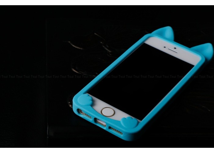 Силиконовый чехол для iPhone 5/5S "Кошачьи ушки" (голубой)