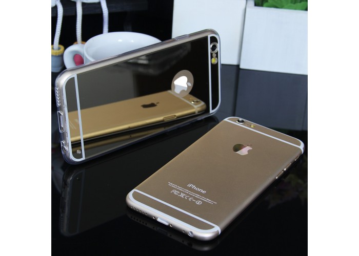 Зеркальный силиконовый чехол для  iPhone 6/6S (черный)