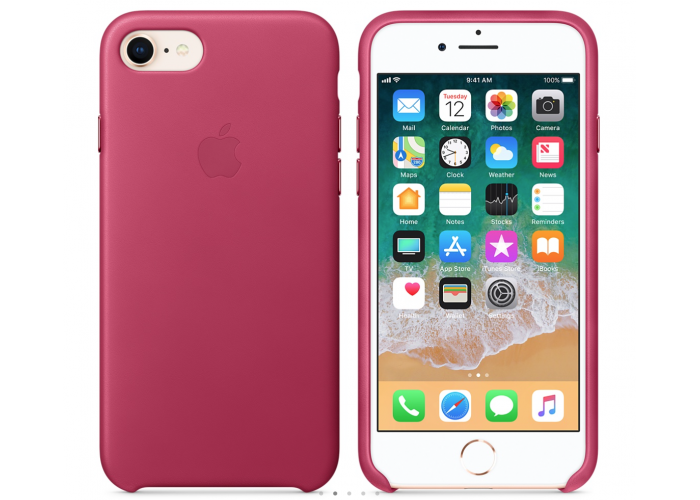 Кожаный чехол Apple Leather Case Pink Fuchsia для iPhone 7/iPhone 8 (копия)