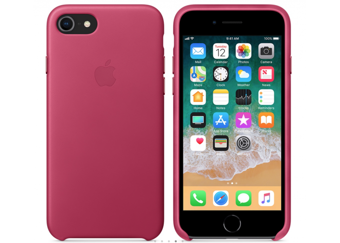 Кожаный чехол Apple Leather Case Pink Fuchsia для iPhone 7/iPhone 8 (копия)