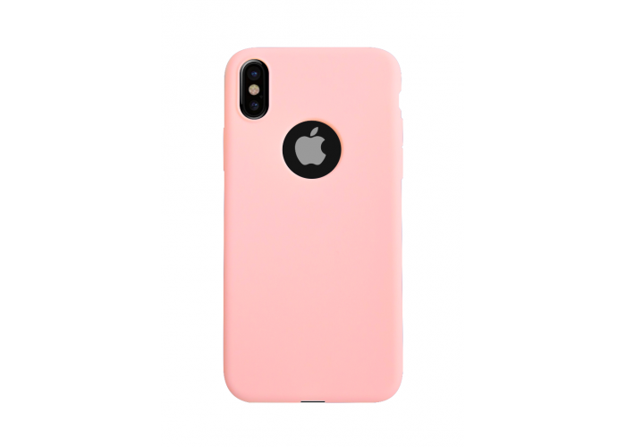 Силиконовый чехол на iPhone X/10 с вырезом под яблоко (Розовый)