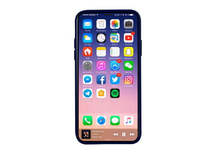 Силиконовый чехол на iPhone X/10 с вырезом под яблоко (Темно-синий)