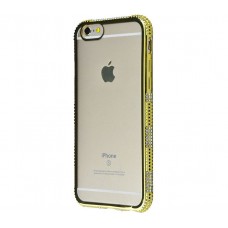 Силиконовый чехол для iPhone 6/6s хромированный с камнями золото