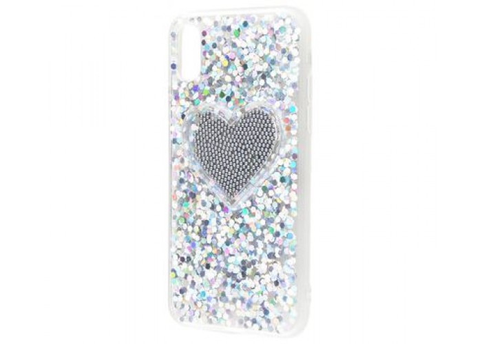 Чехол для iPhone X Diamond Hearts серый