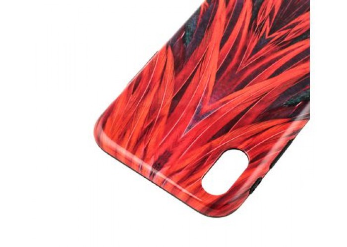 Чехол для iPhone X / Xs Glossy Feathers красный