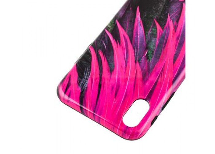 Чехол для iPhone X Glossy Feathers розовый
