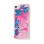 Чехол для iPhone 7/8 блестки вода New розово-синий фламинго