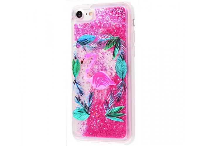 Чехол для iPhone 7/8 блестки вода New ярко-розовый фламинго