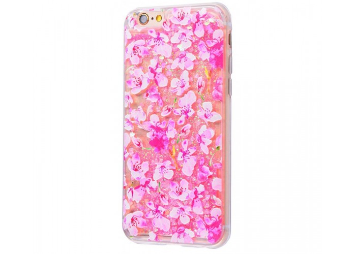 Чехол для iPhone 6/6s блестки вода New розовый цветы