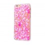 Чехол для iPhone 6/6s блестки вода New розовый цветы