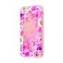Чехол для iPhone 6/6s блестки вода New розовый цветы 2